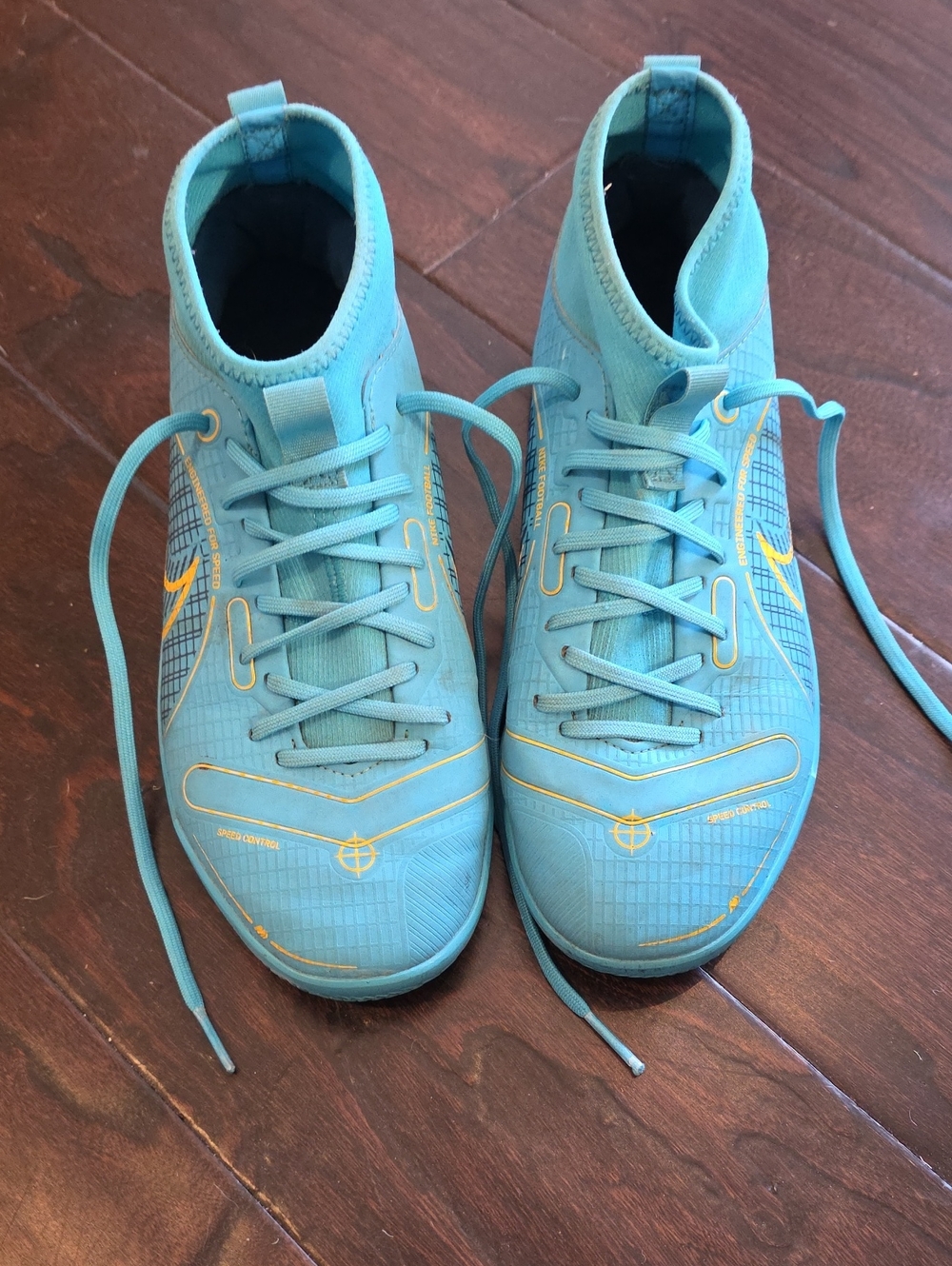Nike Blue Athletic Sneakers Turf Shoes Cleats with Yellow Accents